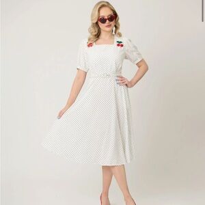 Unique Vintage White Polka Dot Dress